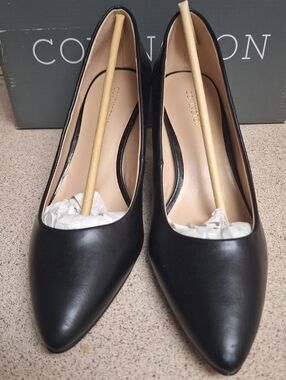 Covington Black Pointed Toe Leather-Look Pumps
